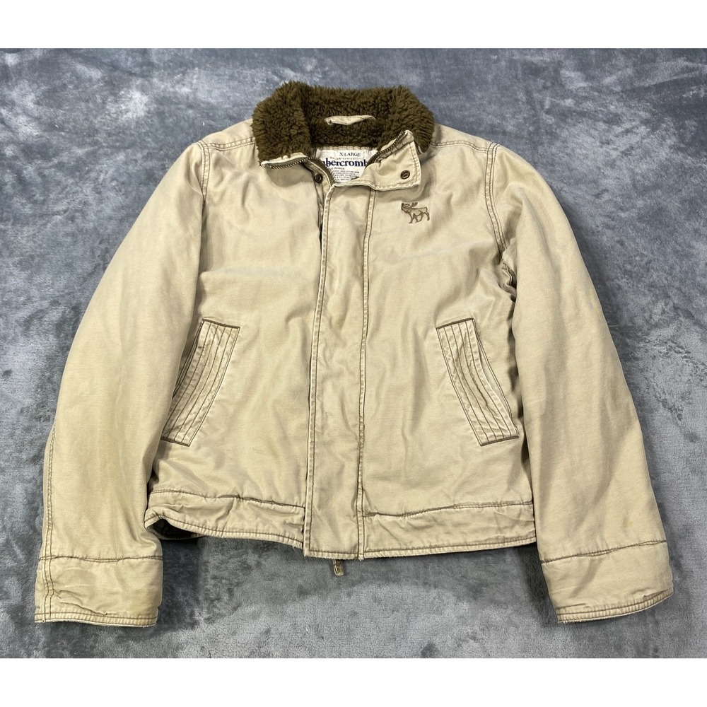 Vintage Abercrombie Fitch Adirondack Jacket Men XL Sherpa Fur Lined Canvas Y2K